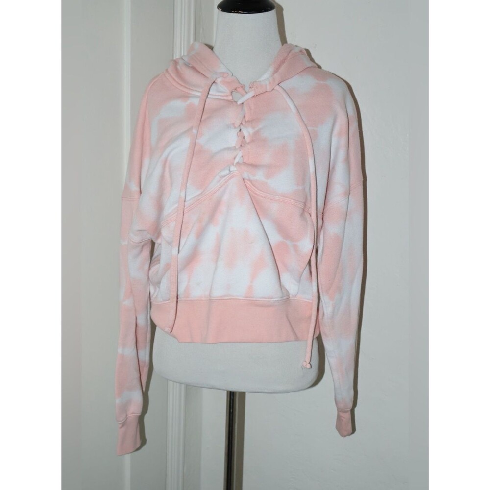 Free People Movement Tie Dye Believer Lace Up Sweatshirt Hoodie Peach Size S